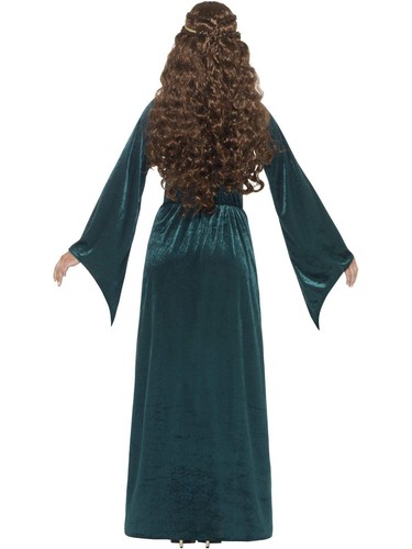 Medieval Maid Green Long Dress With Headband Costume - Picture 3 of 9