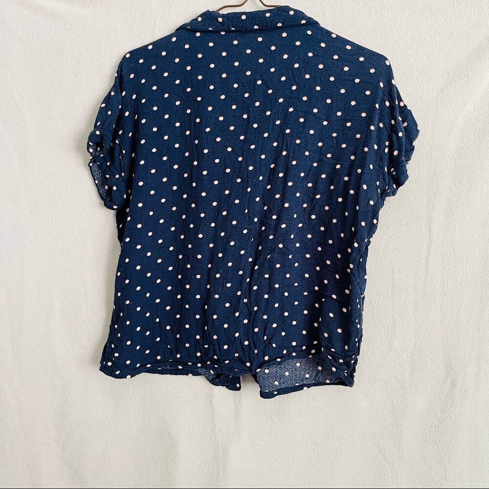 Polka Dot Printed Collared Button Down Short Slee… - image 4