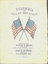 Columbia THE GEM OF THE OCEAN 1843 David Shaw Sheet Music OLD FLAGS Cover!