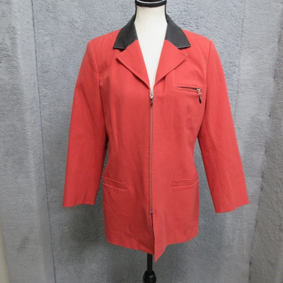 Chaqueta Blazer Doncaster Mujer 10 Naranja Cremallera Cuero Negro Borde Clásico Elegante Foto 3 de 4