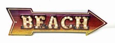 BEACH Colorful Light Bulb Look Novelty 17x5in ARROW Metal Sign Made in USA