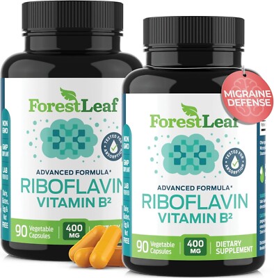 Vitamin B2 Riboflavin 400mg, Energy & Nerve Support, 90ct, 2-Pack, Non-GMO