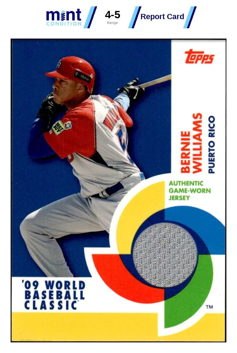 2009 TOPPS BERNIE WILLIAMS BCR-BW EX WBC STARS RELICS MCG 5 BASEBALL PUERTO RICO