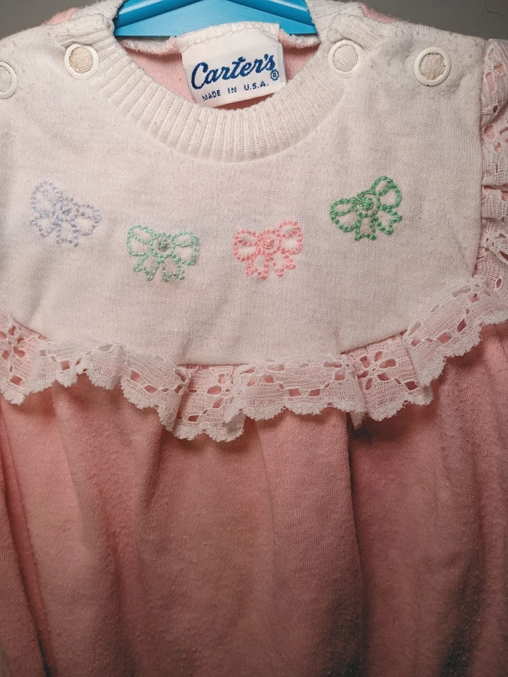 Carter's Vintage Baby Girl One Piece Pink With Embroidered Flowers Size NB - Image 3 of 4