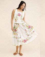 Anthropologie Farm Rio Maxi Dress Ivory Tropical Romance Linen Boho Resort Small