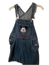 Disney Mickey Mouse Denim Overalls Size L Vintage Blue Embroidered Jeans Shorts