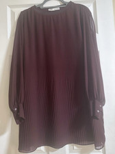 Zara Burgundy Pleated Chiffon Sheer Puff Long...