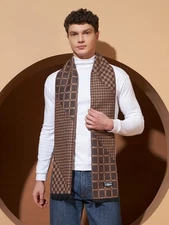 Winter Men 100% Cashmere Checks Scarves Wool Indian Made Plaid Scarf Brown Wrap
