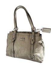 Coach Metallic Silver Leather Double Handles Shoulder Bag G1073  15409 FLAW R18