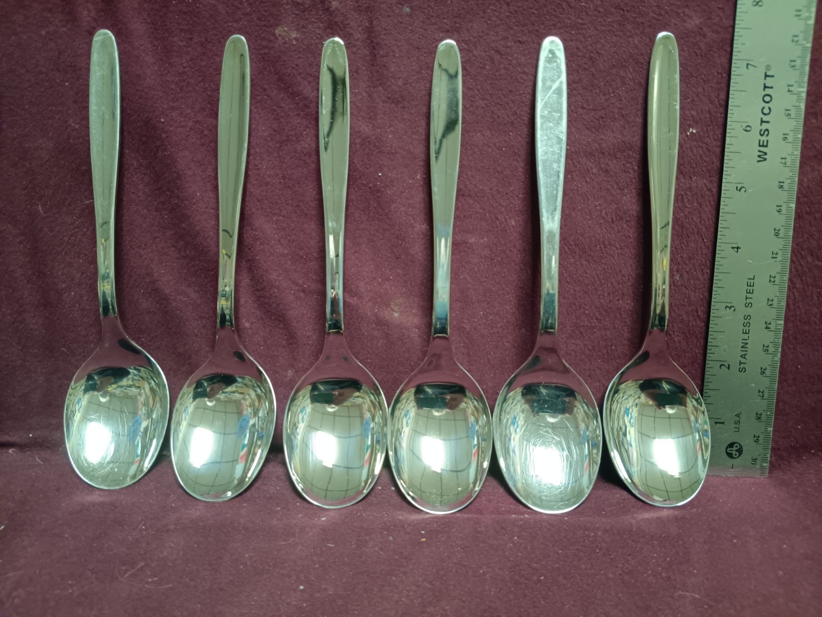 6pc SWISS NICRO 18/8 Stainless BERNDORF SOUP SPOONS 7 3/4" no monogram