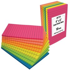 Lined Sticky Notes 4x6, 10 Pack 500 Sheets , Lined Post It Notes 4x6 Assorte...