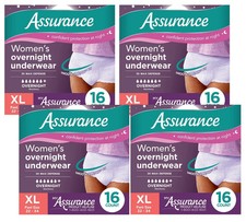 64 Ct 4x 16 Assurance Women Incontinence Overnight Underwear Max Absorb Size XL