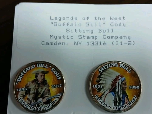 Colorized Kennedy Half Dollar 2 X 50C Sitting Bull & Buffalo Bill Cody