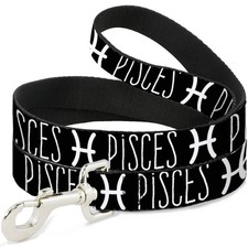 Dog Leash Zodiac PISCES/Symbol Black/White NARROW 0.5"