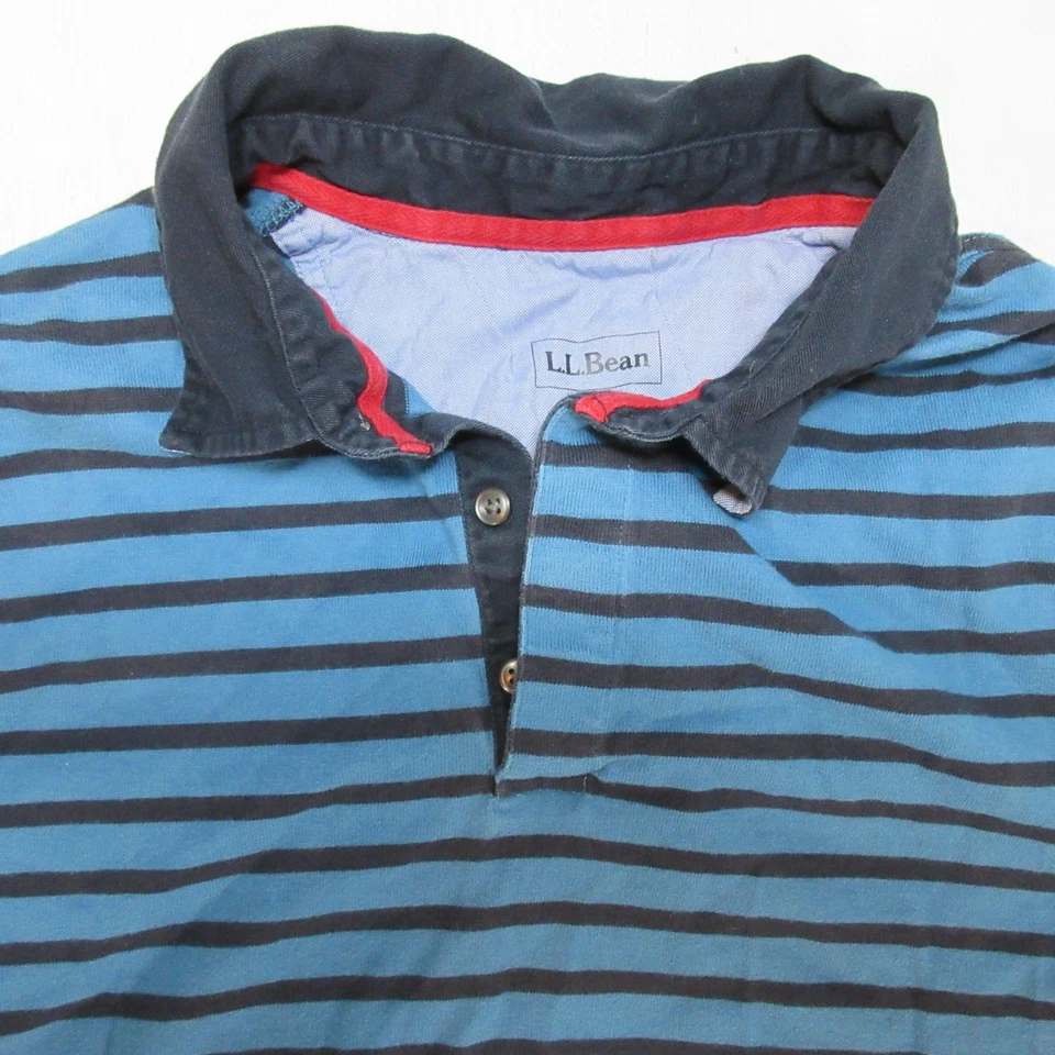Camisa polo de rugby manga larga a rayas azul negro 2XL algodón LL Bean para hombre Foto 4 de 4