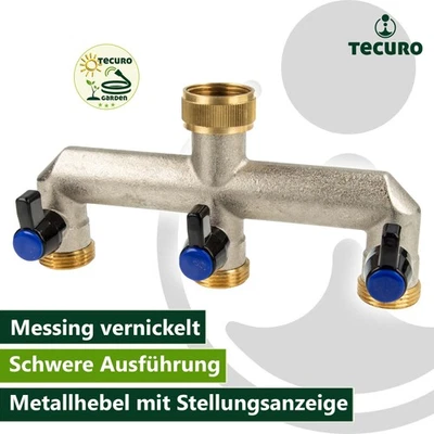 tecuro 3-Wege Verteilerstück 3/4 Zoll (DN15), einzeln absperrbar, Messing vern.