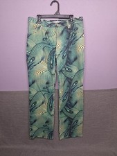 Vintage Roberto Cavalli Green Abstract Swirl Fish Scale Shimmer Jeans Pants Read