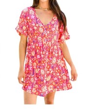 Andrée By Unit Floral Mini Dress Bright Pink Orange Women’s Size 1X