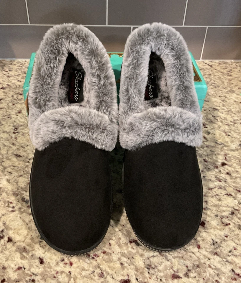 SKECHERS Womens Sz 7.5 Cozy Campfire Slipper Black/Grey Memory Foam Faux Fur NWT - Image 2 of 4