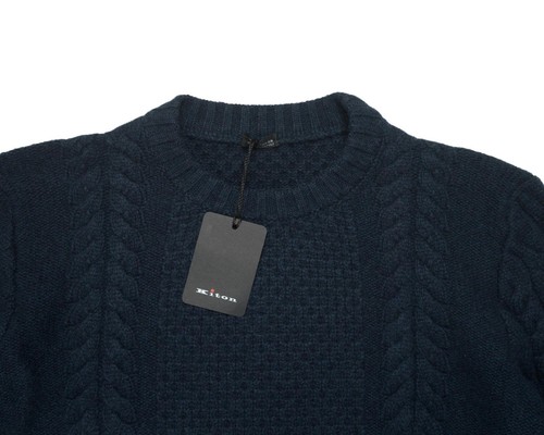 Kiton $5,020 Navy Blue Cashmere Jumper with Braid Pullover Crewneck Sweater M 50 - Picture 3 of 6