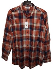 Roundtree Yorke Long Sleeve Shirt Portuguese Flannel Burnt Orange Plaid TALL XLT
