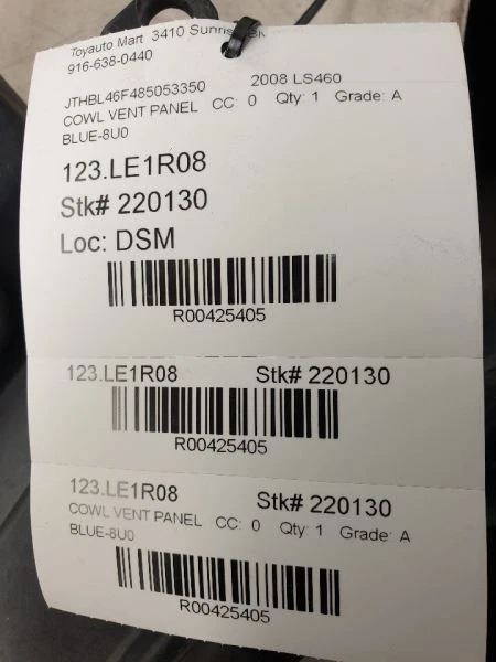 Panel de ventilación de capó Lexus LS460 2007 2008 Foto 3 de 4