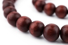 Cherry Red Round Natural Wood Beads 10mm Large Hole 16 Inch Strand