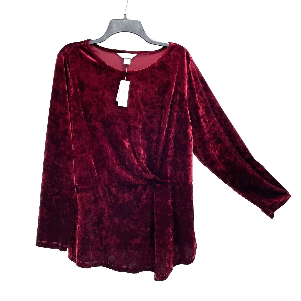 Top Merona En Velours Rouge écrasé Avec épaules Découpées - Taille M, Manches Longues, Stretch