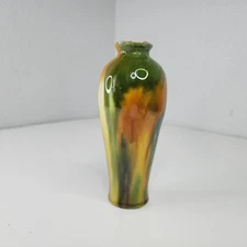 Chinese Shiwan Sancai Drip Glaze Vase 5.5" Tall Multicolor Pottery Bud Form