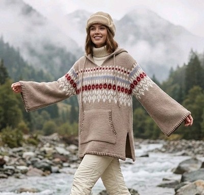 ZARA   PULLOVER STRICKPULLOVER OVERSIZE NORWEGER m. WOLLE BEIGE