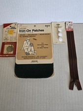 Lot Vintage Craft Supplies. Zipper, Needle Threader, Buttons And Iron On Patch