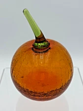 4" Orange 🍊 Viking Rainbow 🌈 Glass Crackle Orange Paperweight #836 Fruit 🖼️