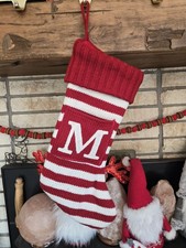 Target Wondershop Red White Striped Monogram M Striped Knit Christmas Stocking