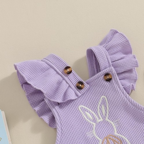 Easter Newborn Baby Girl Romper Outfit Bunny Carrot Embroidery Ruffle Sleeve ... - Picture 2 of 6