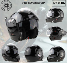 CASCO MODULARE MENTONIERA REVERSIBILE F242 NERO LUCIDO ECE 22.06 OMOLOGATO P/J