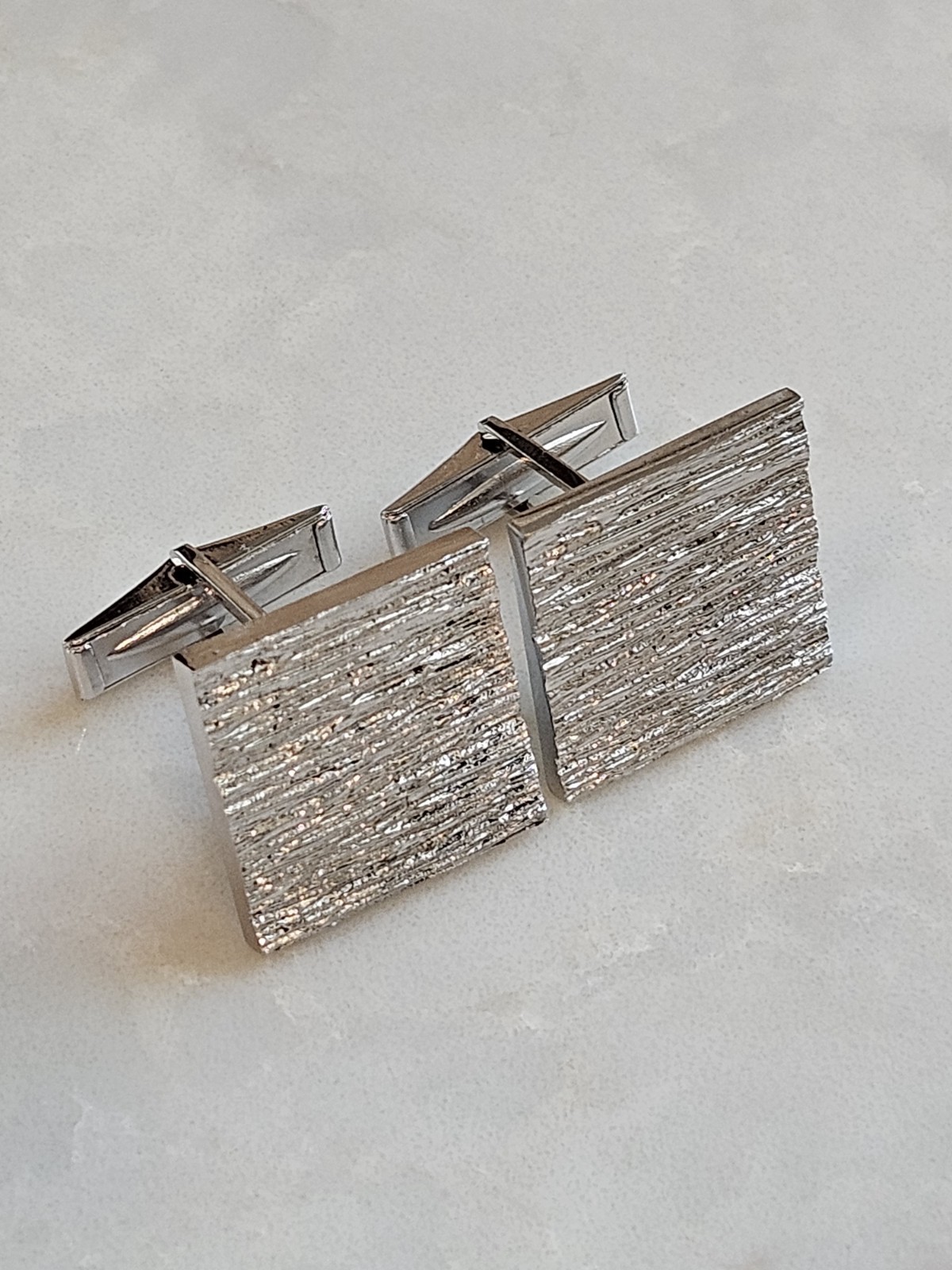 Men's Solid STERLING SILVER Cufflinks Textured 17… - image 1