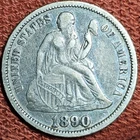 1890 Seated Liberty Dime 10C Silver Coin Nice VF Original