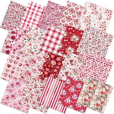 Valentines Floral Quilting Fabric Square Bundle 20 PCS 10x10 Inch Love Heart