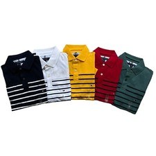 NWT Tommy Hilfiger Men's Cotton Mesh Regular Fit Stripe Short Sleeve Polo Shirt