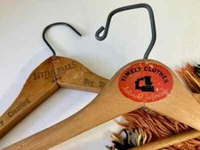 VTG 2 Wooden Clothes Hangers Advertising Little Falls Laundry, Timely Wishbone