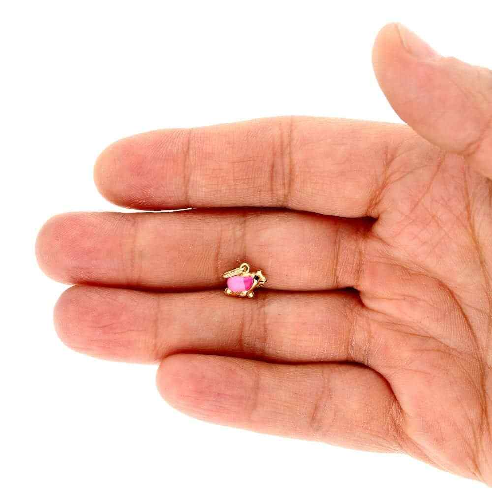 14K Yellow Gold Pink Enamel Elephant Pendant 1mm Cable Chain 16" 18" - second product detail image