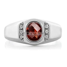 Garnet Oval Cut Gemstone With 925 Sterling Silver Ring For Men's #300