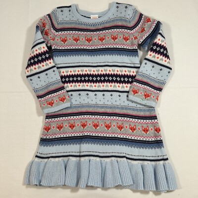 Gymboree Girls Sweater Dress Fair Isle Fox Blue Size 5T *see Pic 4* | eBay