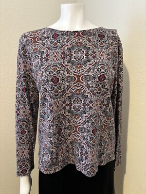 New women s Croft&Barrow Scoop neck long sleeve Floral 100%cotton Tee top size M