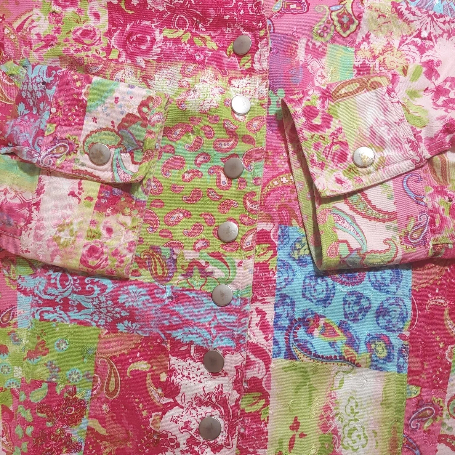 Boho Patchwork Denim Jacket Plus 2X Pailsey Eyele… - image 6