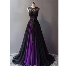 Chiffon Gothic Wedding Dress Black Purple Sleeveless Lace Decal Bridal Dress