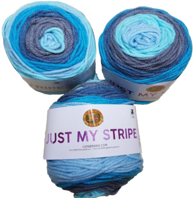 3x Lion Brand Yarn Blue Raspberry Just My Stripe Wollpaket Blau Farbverlaufsgarn