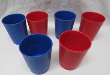 6 Vintage Tupperware Tumblers # 1251-32 1251-5  Red/Blue 6oz Juice Cups No Lids