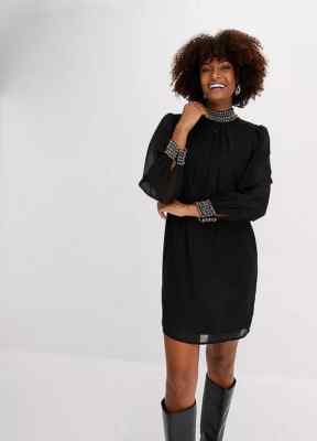Freemans Schwarz Chiffon Perlen Skaterkleid UK 14 (fm149-5)