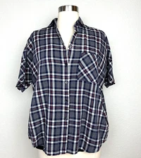 Madewell Womens Plaid Shirt Blue White Short Sleeve Button Up Boxy Top Size XXS